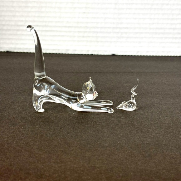 (2) Art Glass Cat And Mouse Figurines - Picture 1 of 13